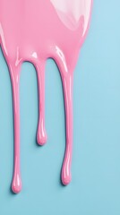Pink glossy liquid dripping on blue background