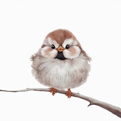 Fototapeta premium Whimsical Illustration of a Fluffy Sparrow on a Small Branch 
