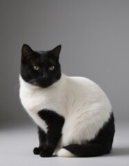 Obraz premium portrait black and white cat, realistic illustration