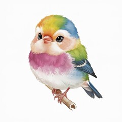 charming Illustration of a Colorful Finch on a Twig in Soft Cartoon Style