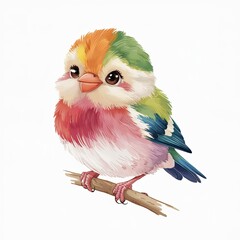 charming Illustration of a Colorful Finch on a Twig in Soft Cartoon Style