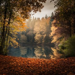 autumn forest in the morning