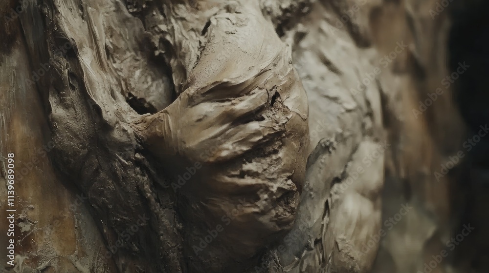 Aufkleber detailed close-up of intricate texture in abstract clay sculpture capturing emotion and form in arti