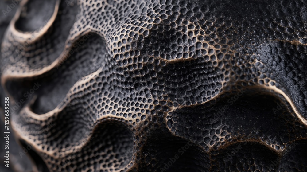 Aufkleber abstract close-up of textured surface showing intricate patterns and organic shapes in dark tones, p