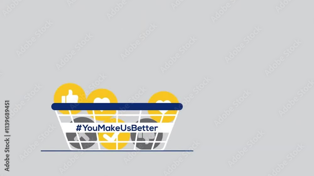 Poster shopping cart with blue thumb up like icon bubble cube box in side. social media network concept. gr