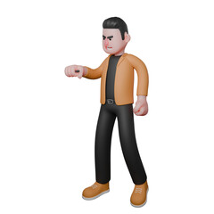Professional Film Director Cartoon Creative 3D Character. A male director stands with his right hand extended forward while holding a pen, and his left hand is clenched. Illustration Design