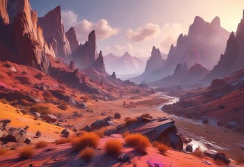 Abstract landscape with expressive brushstrokes, earthy tones , natural elements, expressive strokes