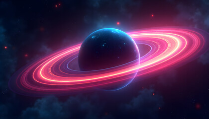 Abstract Planetary Rings with Neon Highlights