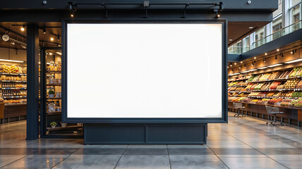 Blank billboard on the wall in a supermarket. 3d rendering