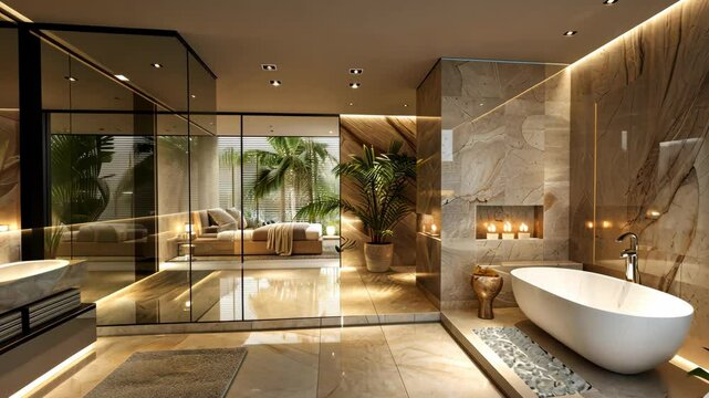 Elegant bathroom design featuring modern fixtures and natural light in a luxury setting