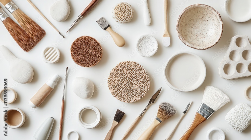 Aufkleber diverse array of artisan tools and materials for creative projects in a bright, minimalistic setting