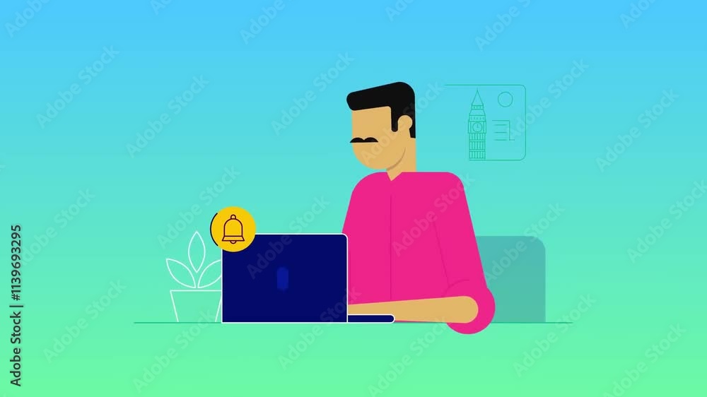 Poster animated laptop with new message. receiving email online. got response alert. 2d cartoon flat object