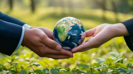 Two people holding a globe in their hands. esg sustainability Environmental, social, and governance carbon credit and net zero