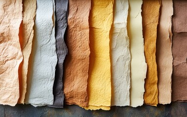 A captivating array of hand-made paper textures, showcasing diverse colors and unique, artisanal craftsmanship. Explore the beauty of natural fibers.