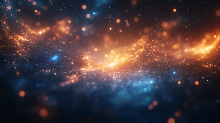 Obraz premium cluster of stars in the deep space, with some appearing as bright and large while others appear small or distant. The background is dark blue to black with scattered white light from shining stardust