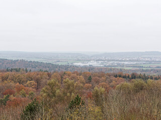 Fototapeta premium Landschafts- und Waldgebiet des Naturparks Schönbuch. Herrenberg von der Plattform des Schönburgturms aus gesehen 