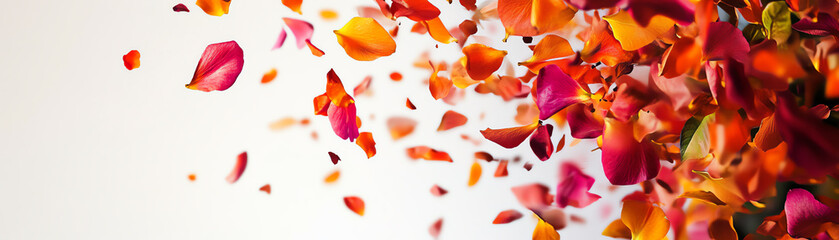 Colorful flower petals scattered on a light background, creating a vibrant and fresh look.