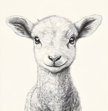recommend clip art: cute baby lamb in the grass, coloring page for kids