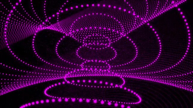 Abstract digital design featuring vibrant pink patterns and dots in a wave-like formation.