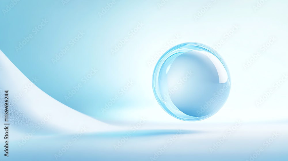 Poster a minimalist blue bubble rests on a smooth surface, creating a serene and modern atmosphere.