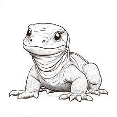Fototapeta premium Coloring page for kids, Komodo dragon on white