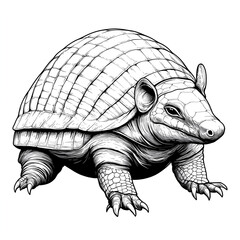 Fototapeta premium Vector line art of a realistic armadillo on white