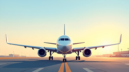 Airplane on landing strip, taking off or landing illustration.