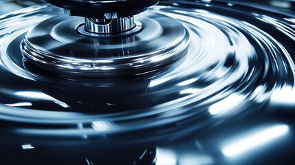 Close-up of industrial machine polishing metal surface.