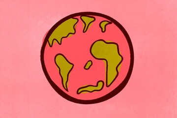 children's illustration of the earth in red color
