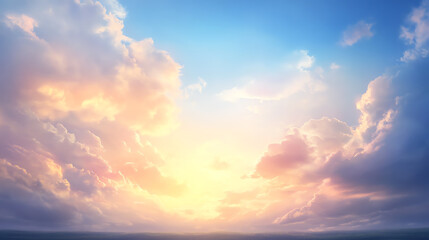 Fototapeta premium Stunning sunset over a tranquil sky filled with soft clouds and warm hues.