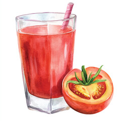 Tomato juice watercolor clipart illustration