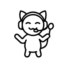 A cheerful cat wearing headphones and holding a microphone.