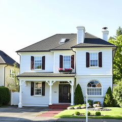 Elegant Suburban Home with Cozy Porch and Beautiful Landscaping