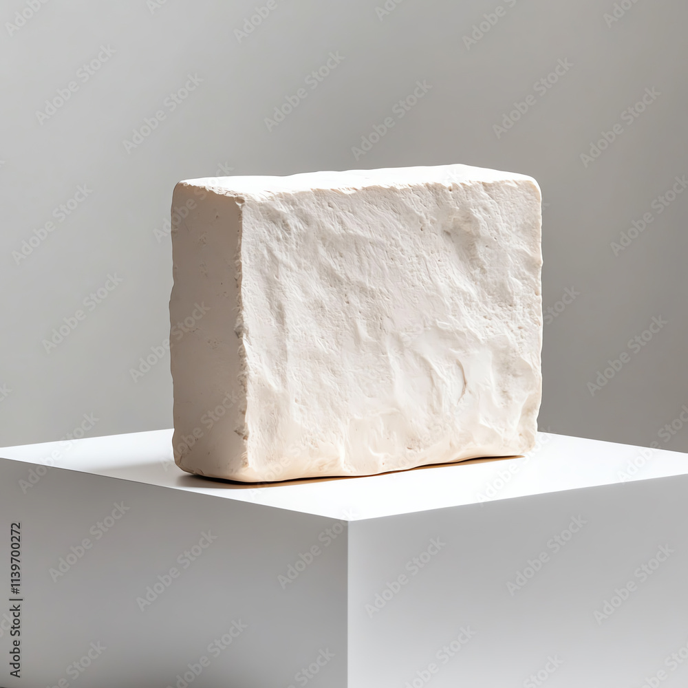 Aufkleber abstract white block sculpture on display, showcasing minimalist design and texture.