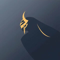 Minimalist Gold and Black Abstract Artwork Depicting a Mysterious Mythical Figure (Loki)