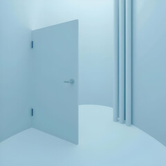 Minimalistic Open Door in Monochromatic Light Blue Interior Spac