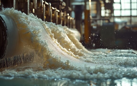 Witness the mesmerizing transformation of pulp into paper! A close-up view of the intricate papermaking process unfolds, revealing nature's artistry in motion.