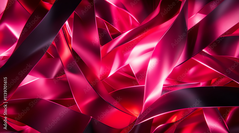 Poster abstract red ribbons merging in a dynamic and vibrant design.