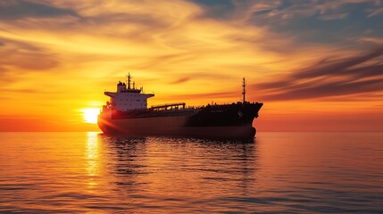 Obraz premium Cargo ship at sunset. Concept of maritime transport and global trade.