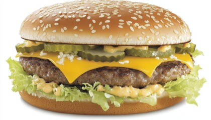 Juicy Cheeseburger with Pickles and Sesame Seed Bun: A Delicious Fast Food Classic