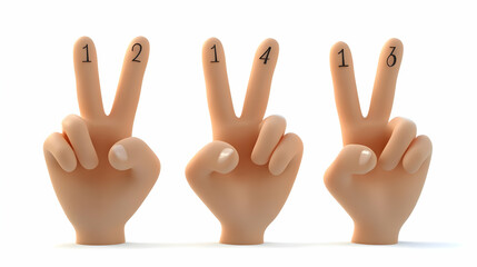 Obraz premium 3D Cartoon Hands Showing Numbers 12, 14, 13 Illustration