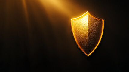 Fototapeta premium A shining golden shield illuminated by soft light on a dark background.
