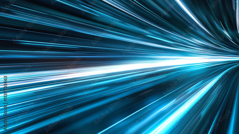Aufkleber dynamic blue light streaks creating a sense of speed and motion in a digital environment.