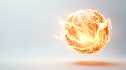 A glowing sphere of energy radiating vibrant flames against a minimalistic backdrop.
