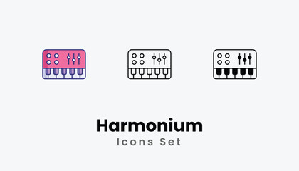 Harmonium Icons thin line and glyph vector icon stock illustration
