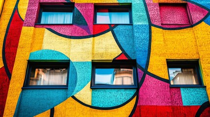 Fototapeta premium Vibrant Colorful Mural on Urban Building Showcasing Artistic Design