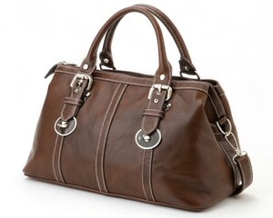 Brown Leather Handbag with Silver Hardware

