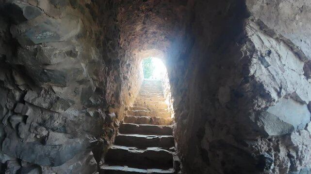 Stairs beneath Pari Mahal, (Palace) showcasing medieval architecture and a stone wall, inviting exploration of historical beauty