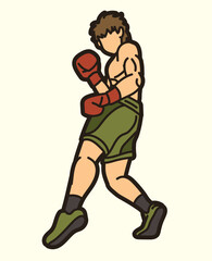 Boxing Sport Fighter Dance Action Kickboxing Muay Thai Cartoon Graphic Vector