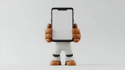 3D Illustration Cartoon Robot Holding Smartphone